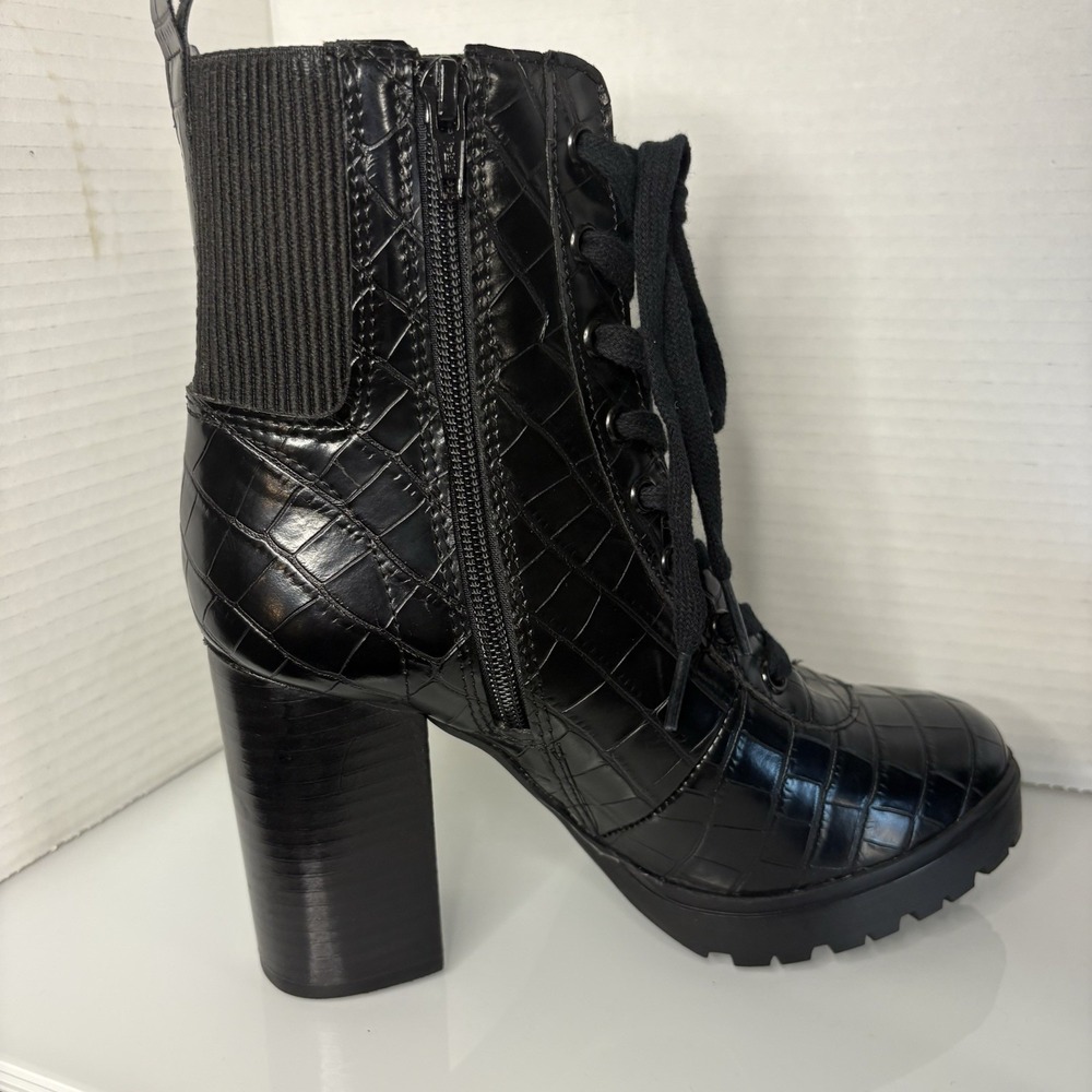 Steve Madden Sz 8 Black Croc Embossed Vegan Lace Up Ankle Boots Whimsigoth witch - Picture 9 of 12